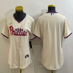 Women Philadephia Phillies blank beige majestic baseball jerseys