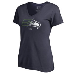 Women\'s Seattle Seahawks NFL Pro Line by Fanatics Branded Navy X-Ray Slim Fit V-Neck T-Shirt