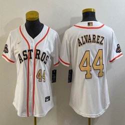 Women Nike Houston Astros #44 Yordan Alvarez white baseball jerseys champion patch-BD 03