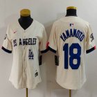 Women Nike Los Angeles Dodgers #18 Yoshinobu Yamamoto beige fashion MLB baseball Jersey-BD 04