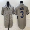 Nike New York Yankees #3 Babe Ruth gray majestic baseball Jersey Joint name 02