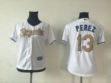 women Kansas City Royals #13 Salvador Perez white gold MLB Jerseys