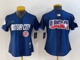 Women Nike Detroit blank blue Majestic baseball jerseys city version 03