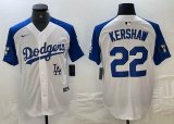 Nike Los Angeles Dodgers #22 Clayton Kershaw white blue fashion majestic baseball Jersey 01