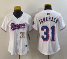 Women Nike Texas Rangers #31 Max Scherze white majestic baseball jerseys Champion patch-BD 02