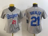 Women Nike Los Angeles Dodgers #21 Walker Buehler gray majestic baseball jersey