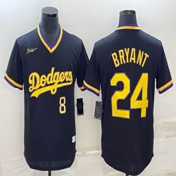 Nike Los Angeles Dodgers #8 and #24 Kobe Bryant black throwback majestic baseball Jersey-BD 01