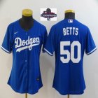 Women 2024 World Series Champions patch Los Angeles Dodgers Mookie Betts Nike blue 2020 Away Official Authentic Player Jersey