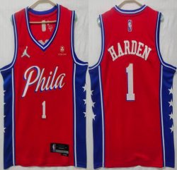 Philadelphia 76ers #1 James Harden red NBA Basketball jersey with 75th-S8