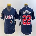 Youth 2023 World Cup #22 Clayton Kershaw blue USA majestic baseball jerseys 03