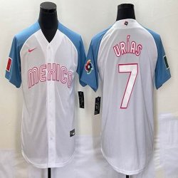 2023 World Cup Mexico #7 Julio Urias white skyblue majestic baseball jerseys 22