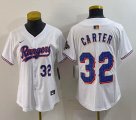 Youth Nike Texas Rangers #32 Evan Carter white majestic baseball jerseys Champion patch-BD 02