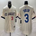 Nike Los Angeles Dodgers #3 Chris Taylor beige fashion majestic baseball Jerseys-BD 01