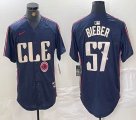 Nike Cleveland Indians #57 Shane Bieber blue majestic baseball jersey -BD 04