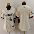 Women Nike Los Angeles Dodgers blank beige fashion MLB baseball Jersey 01