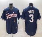 Nike New York Yankees #3 Babe Ruth blue MLB baseball Jersey Joint name 01