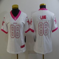 Women Nike Cowboys #88 CeeDee Lamb white pink Color Rush Limited Jersey