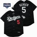 Nike Los Angeles Dodgers #5 Corey Seager black 2020 Dodger World Series Champions Flexbase Authentic Collection Jersey