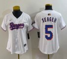 Women Nike Texas Rangers #5 Corey Seager white majestic baseball jerseys Champion patch-BD