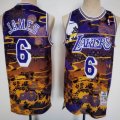 Los Angeles Lakers #6 LeBron James purple yellow throwback basketball jerseys-CY