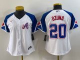 Women Nike Atlanta Braves #20 Marcell Ozuna white majestic baseball MLB Jerseys -BD