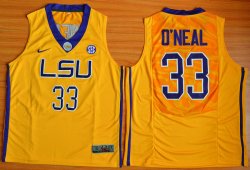 LSU Tigers Shaquille O\'Neal 33 NCAA Basketball Elite Jersey - yellow