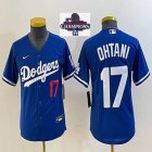 Youth 2024 World Series Champions patch Los Angeles Dodgers #17 Shohei Ohtani Nike blue majestic baseball Jersey