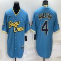 Nike Milwaukee Brewers #4 Paul Molitor skyblue majestic baseball Jersey city version