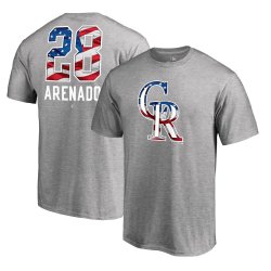 Men\'s Colorado Rockies Nolan Arenado Fanatics Branded Heather Gray 2018 Memorial Day Banner Wave Player T-Shirt