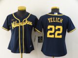 Women Nike Milwaukee Brewers #22 Christian Yelich dark blue majestic baseball jersey