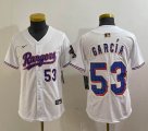 Youth Nike Texas Rangers #53 Adolis Garcia white majestic baseball jerseys Champion patch-BD 03