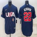 2023 World Cup #22 Clayton Kershaw blue USA majestic baseball jerseys 08