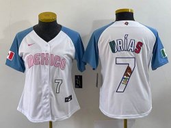 Youth 2023 World Cup Mexico #7 Julio Urias white skyblue majestic baseball jerseys 06