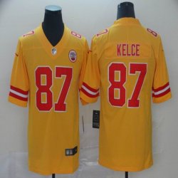 Nike Kansas City Chiefs Travis Kelce #87 yellow Color Rush Limited Jersey Reverse version