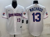 2023 World Cup Dominican Republic's #13 Manny Machado white majestic baseball jerseys 01