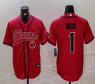 Houston Texans #1 Stefon Diggs red baseball jersey Joint Name 02