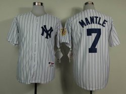 Yankees Mickey Mantle 7# MLB Throwback white stripe Jerseys 75th hall of fame patch