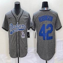 Nike Los Angeles Dodgers #42 Jackie Robinson Hemp grey majestic baseball jerseys Joint name -BD 02