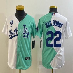 Youth Nike Los Angeles Dodgers #22 Bad Bunny green white splits majestic baseball Jerseys-BD 03