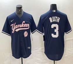 Nike New York Yankees #3 Babe Ruth blue MLB baseball Jersey Joint name 02