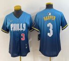 Women Nike Philadelphia Phillies #3 Bryce Harper blue majestic baseball jersey city version-BD 02