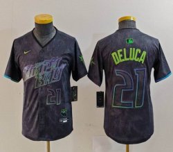 Youth Nike Tampa Bay Rays #21 Jonny DeLuca black majestic baseball jersey city version 04