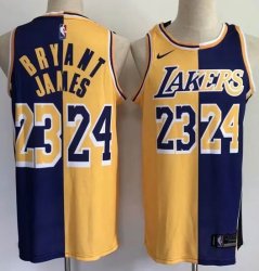 Nike Los Angeles Lakers LeBron James and Kobe Bryant blue yellow split basketball jersey-LT