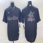 Nike Florida Marlins blank black majestic baseball jerseys big logo-BD