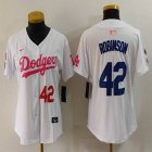 Youth Nike Los Angeles Dodgers #42 Jackie Robinson white pink mlb jersey Joint Name 02