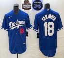 2024 World Series and 34 patch Dodgers #18 Yoshinobu Yamamoto blue majestic baseball jerseys