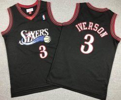 Youth Philadelphia 76ers 3# Allen Iverson black throwback NBA Jersey-XD