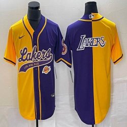 Nike NBA Los Angeles Lakers purple and yellow splits baseball jerseys Joint name-BD 06