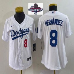 Youth 2024 World Series Champions patch Nike Los Angeles Dodgers #8 Enrique Hernandez white majestic baseball jerseys 01