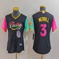 Youth Nike San Diego Padres #3 Jackson Merrill black pink green baseball jerseys city version 01